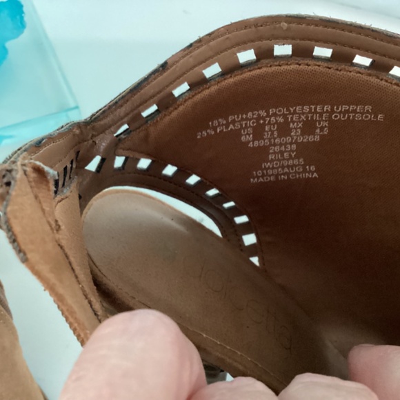 Dolcetta Riley Laser Cut Open Toe Chestnut Ankle Booties Size 6M Chucky Heels - Picture 10 of 11